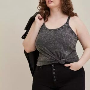 Torrid Lovesick Acid Wash Tank Top | Size 2X (2) | Gray Black Sleeveless Soft St